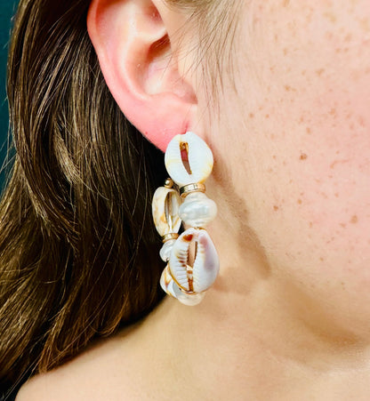 Bohemian Shores Boho Earrings – Natural Cowrie Shell