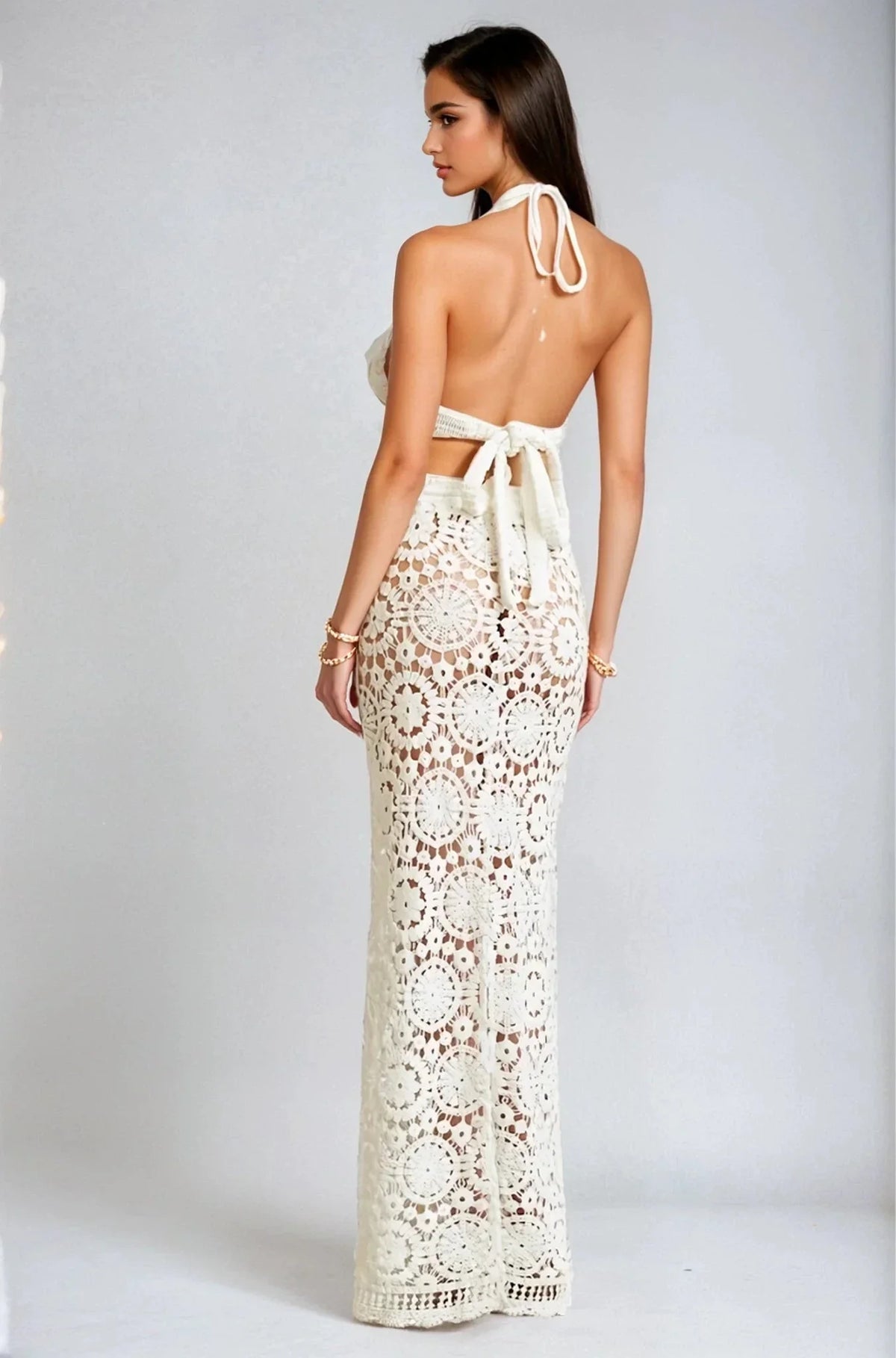 Boho Bloom Crochet Skirt Set - White