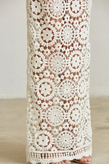 Boho Bloom Crochet Skirt Set - White