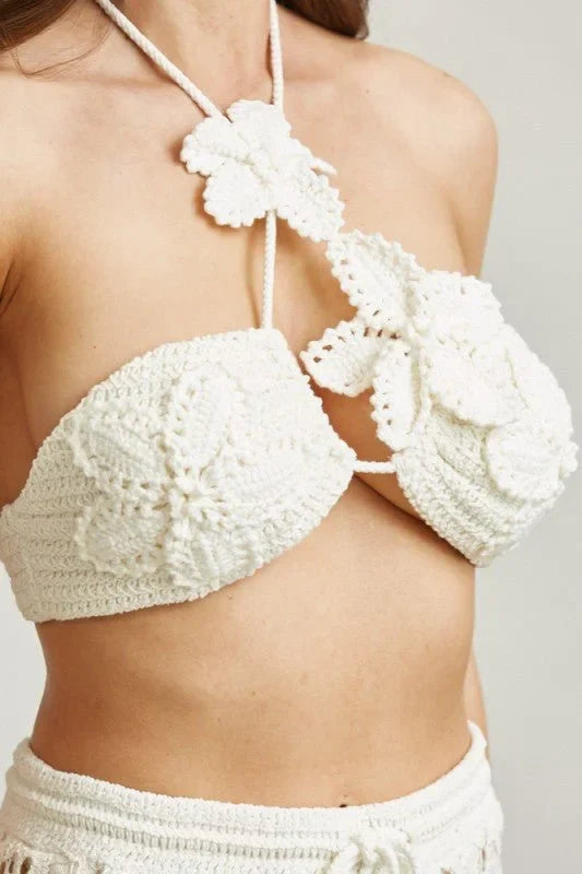 Boho Bloom Crochet Skirt Set - White