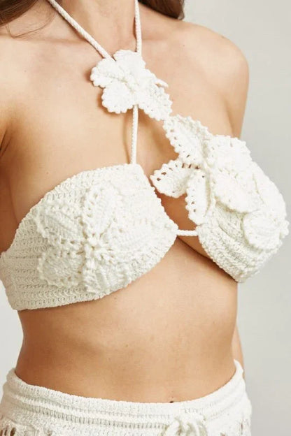 Boho Bloom Crochet Skirt Set - White