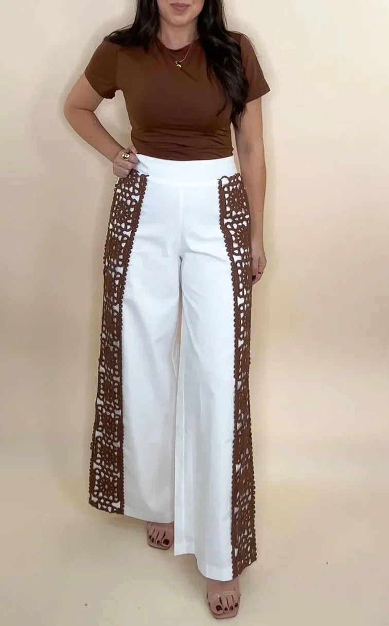 Boho Luxe Wide-Leg Crochet Panel Pants