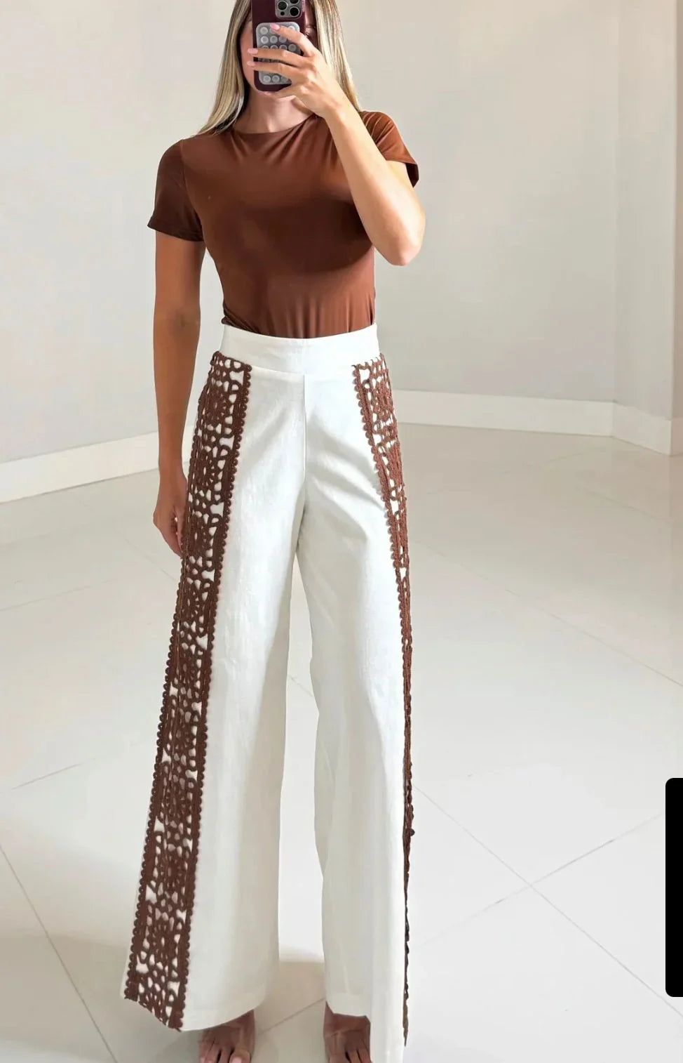 Boho Luxe Wide-Leg Crochet Panel Pants