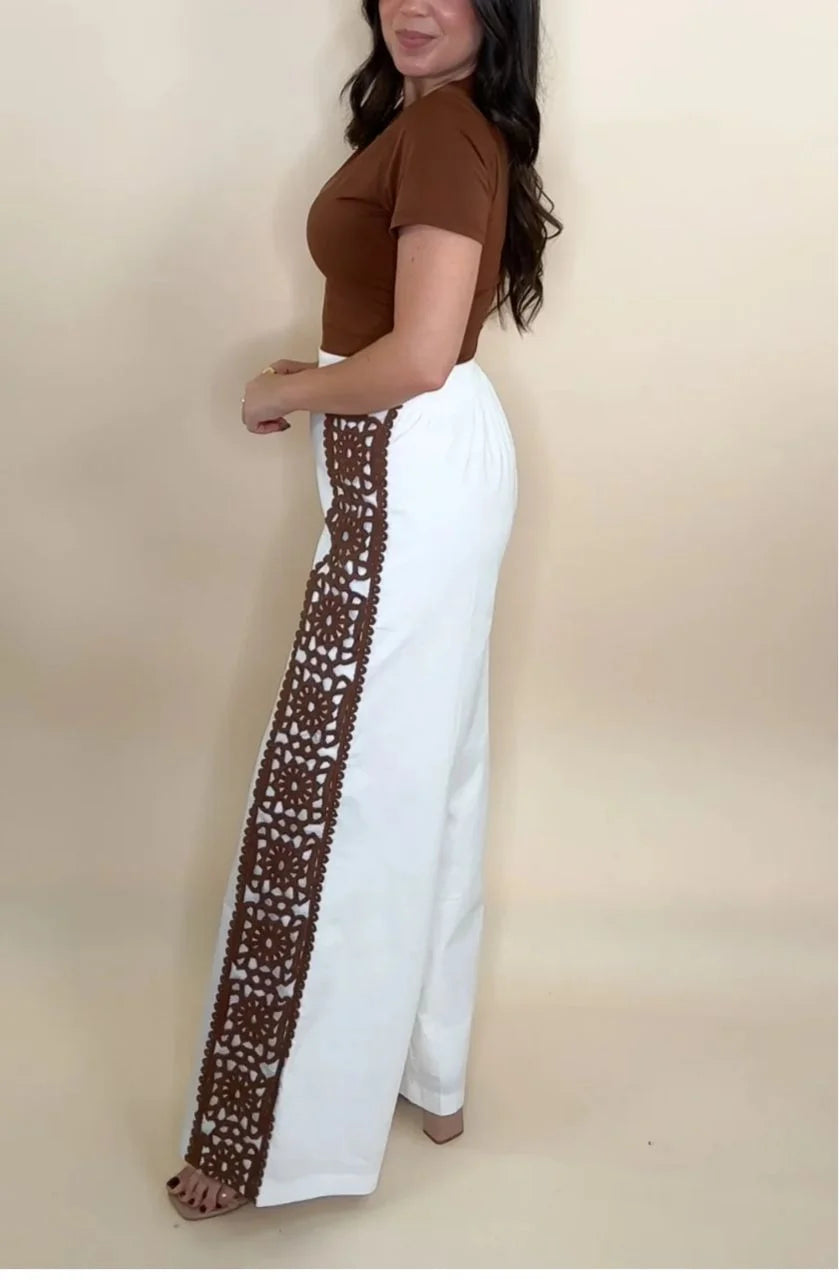Boho Luxe Wide-Leg Crochet Panel Pants