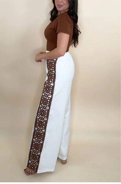 Boho Luxe Wide-Leg Crochet Panel Pants