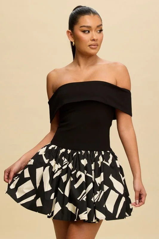 Bold Charm Off-Shoulder Mini Bubble Dress