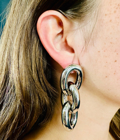 Bold Link Earrings – Silver Statement Hoops