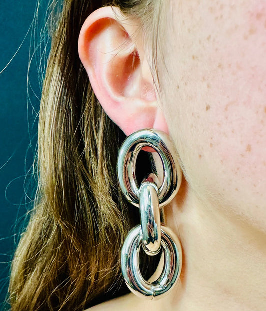 Bold Link Earrings – Silver Statement Hoops