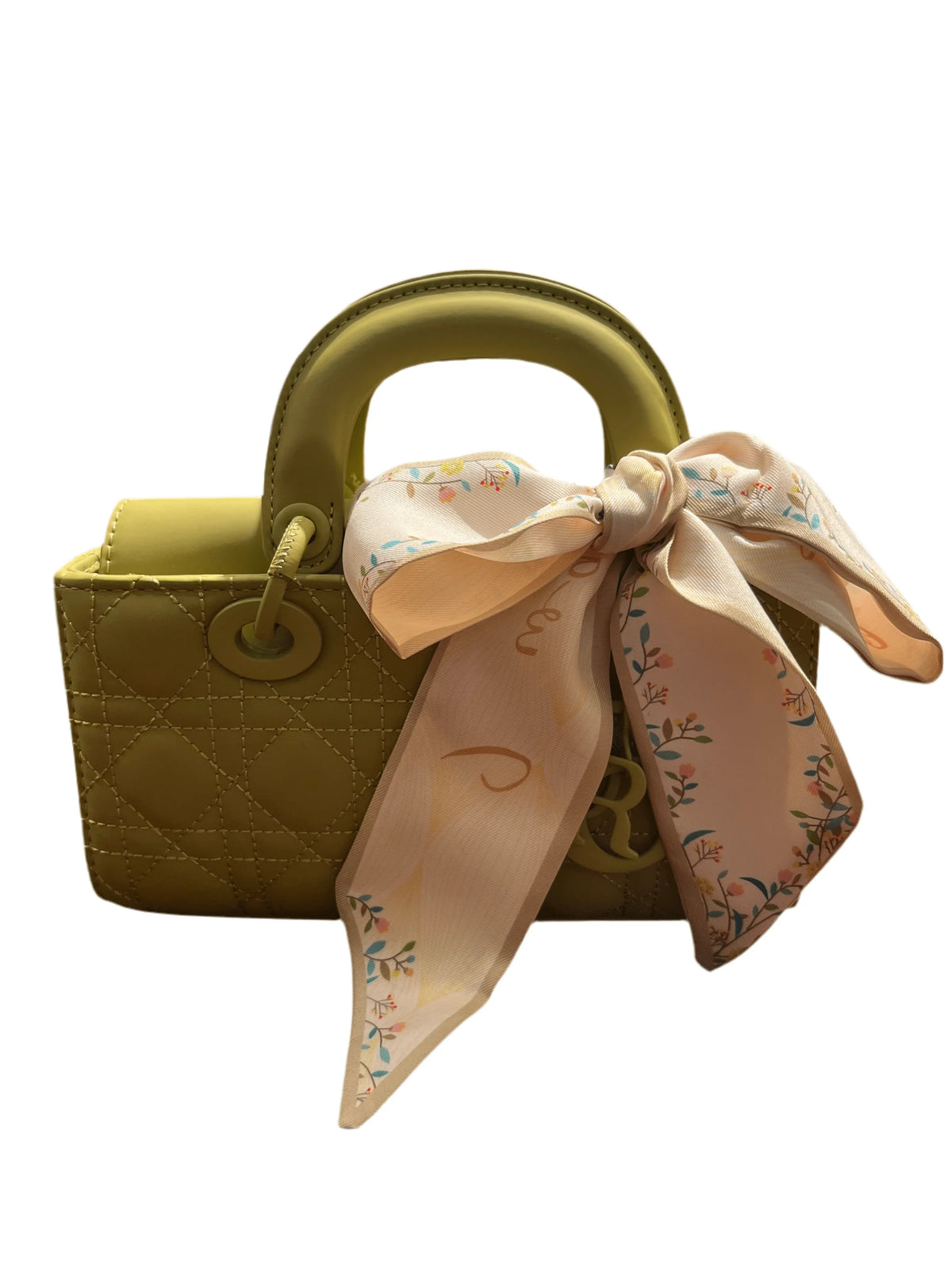 Bow Charm Quilted Mini Tote Bag with Detachable Scarf Accent