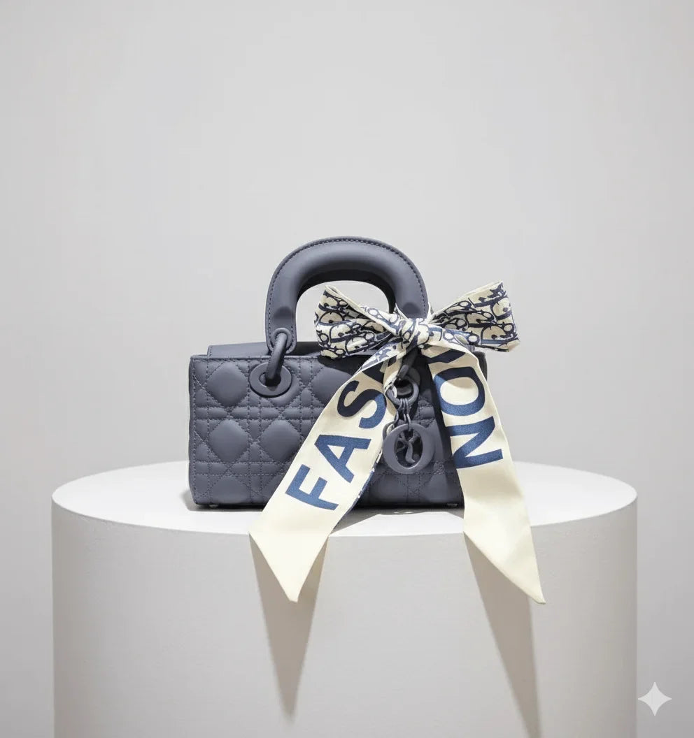 Bow Charm Quilted Mini Tote Bag with Detachable Scarf Accent