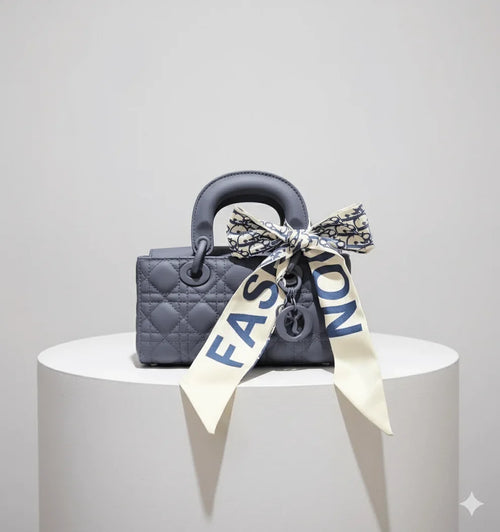 Bow Charm Quilted Mini Tote Bag with Detachable Scarf Accent