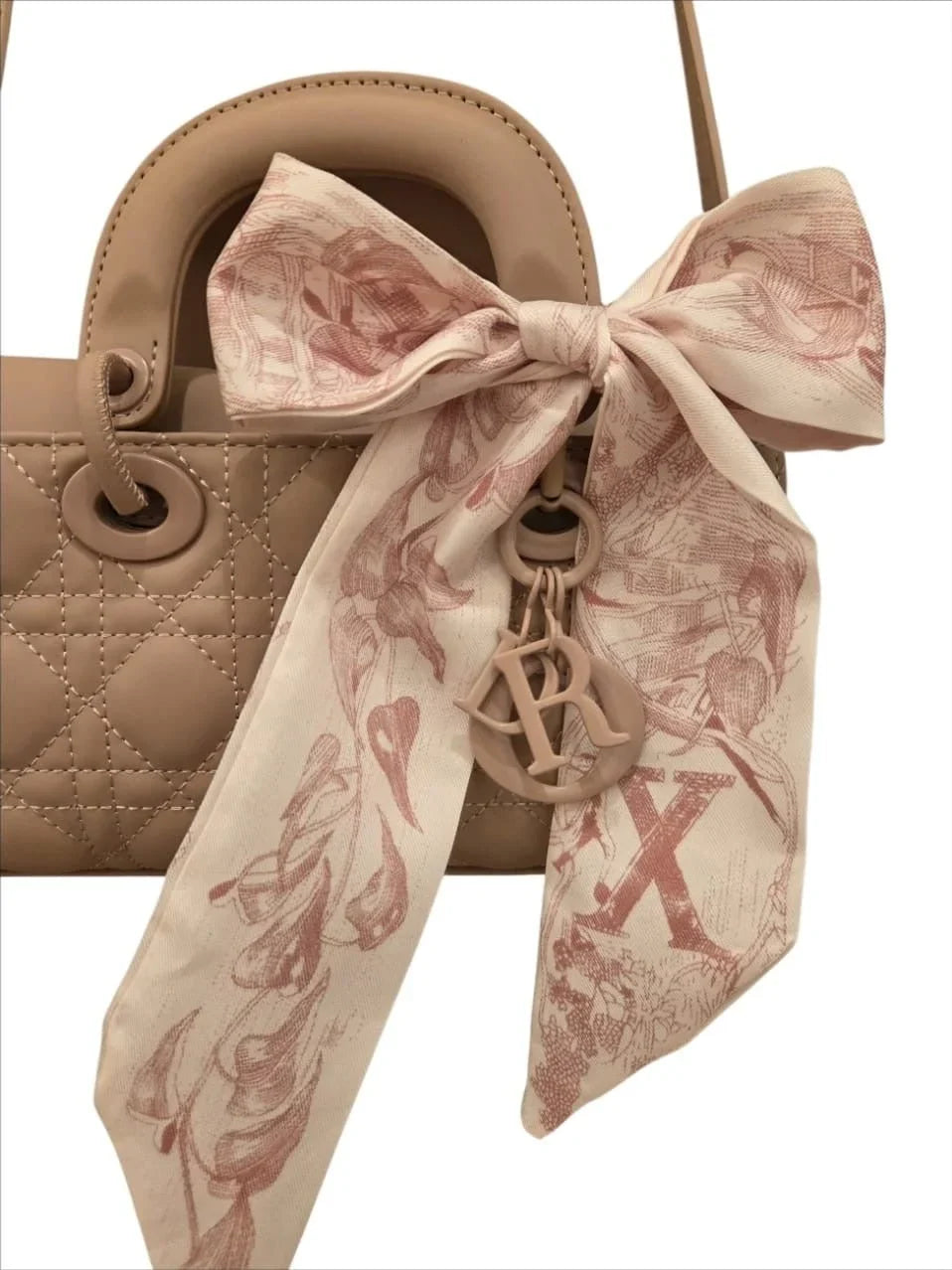 Bow Charm Quilted Mini Tote Bag with Detachable Scarf Accent