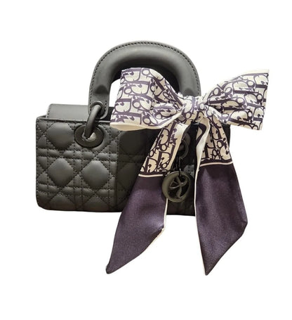 Bow Charm Quilted Mini Tote Bag with Detachable Scarf Accent