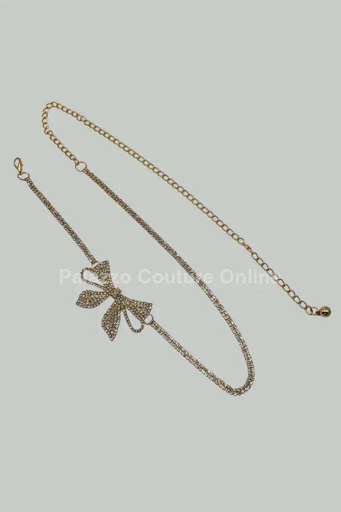 Bow Rhinestone Chain Belt (Gold)