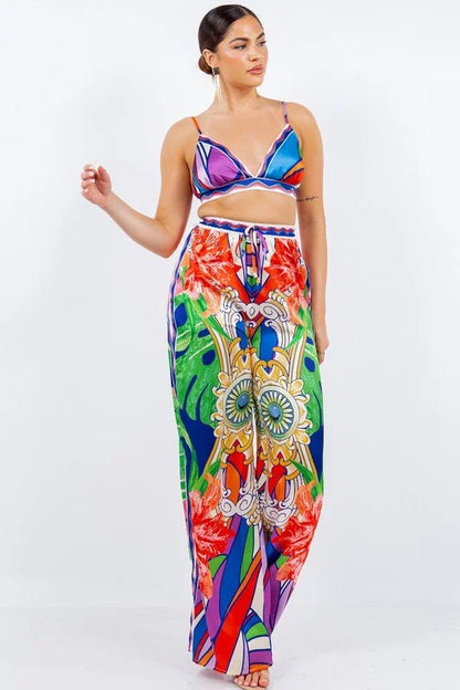 Bra top and Wide leg pants set (Multi)