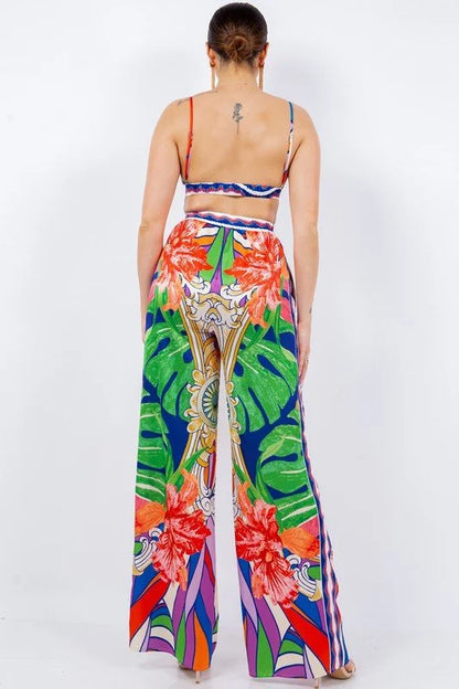 Bra top and Wide leg pants set (Multi)