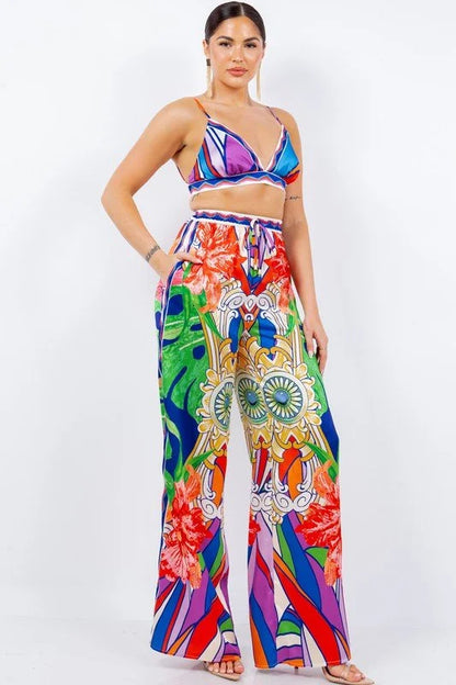 Bra top and Wide leg pants set (Multi)