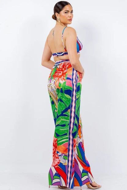 Bra top and Wide leg pants set (Multi)
