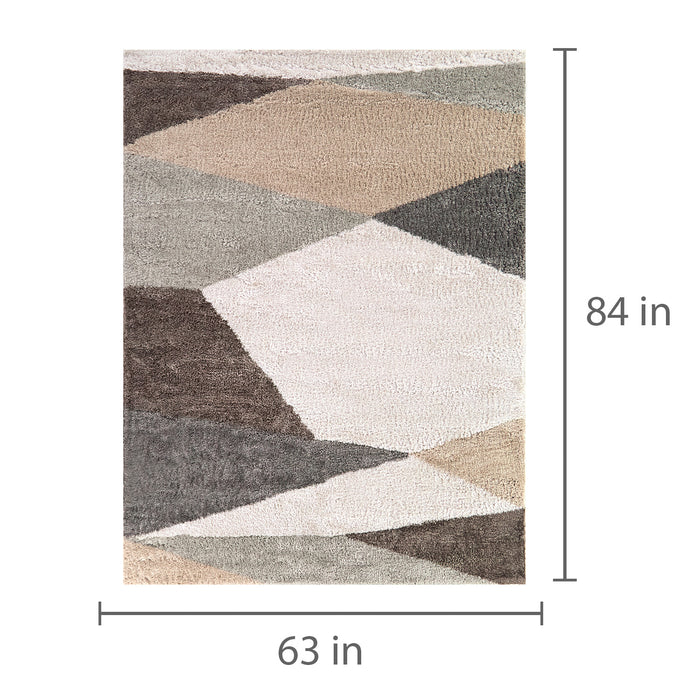 Detail image of Brennan Cream 5x8 Geometric Area Rug with overlay of product dimensions