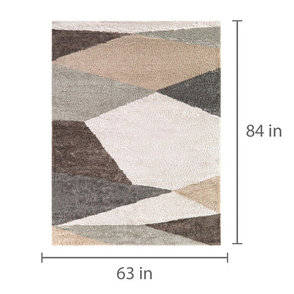 Detail image of Brennan Cream 5x8 Geometric Area Rug with overlay of product dimensions