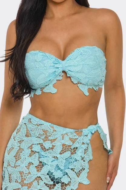Butterfly Romance 2 Piece Lace Maxi Skirt Set - Baby Blue
