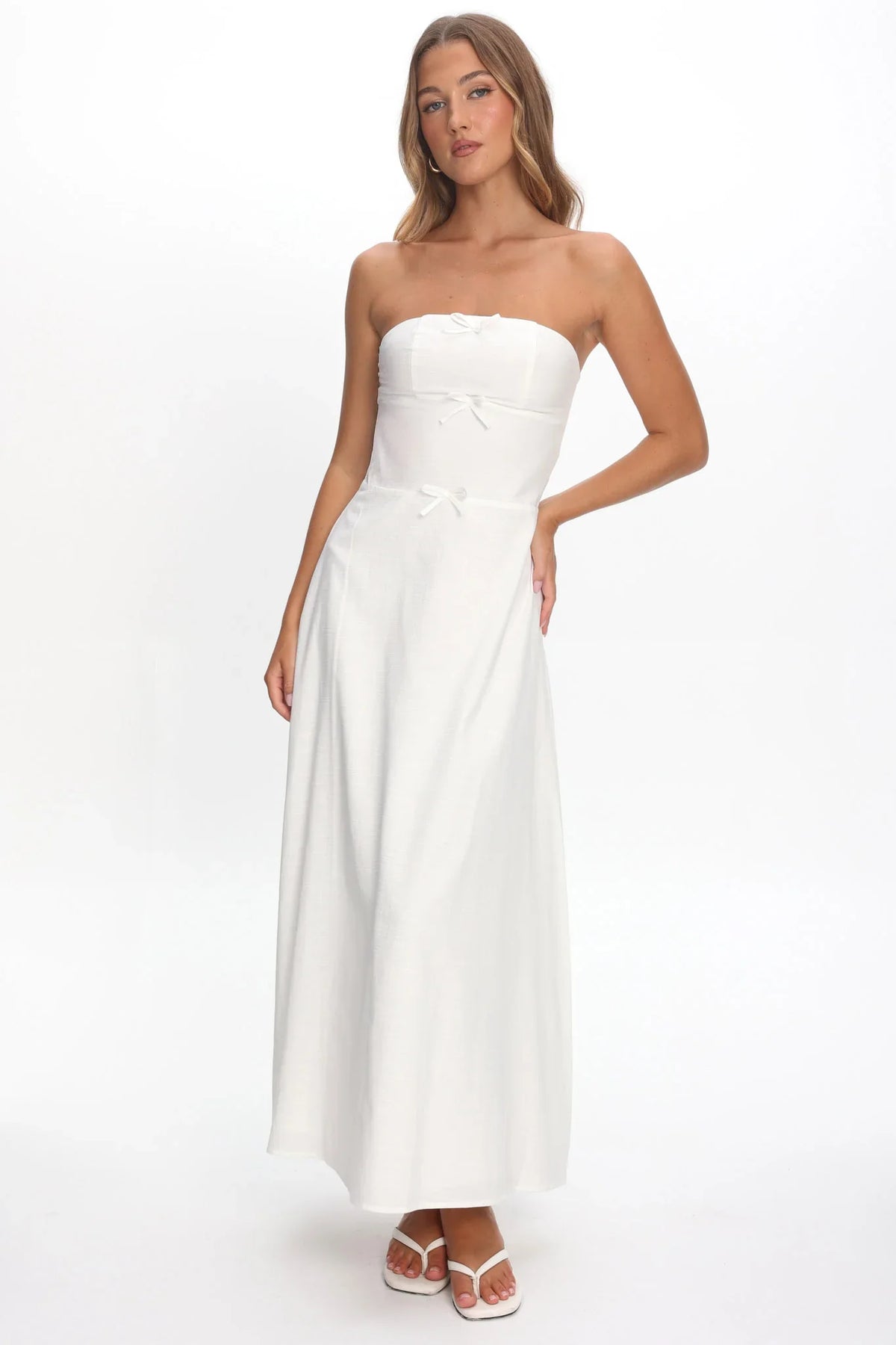 Celandra Bow Bodice Maxi Dress White