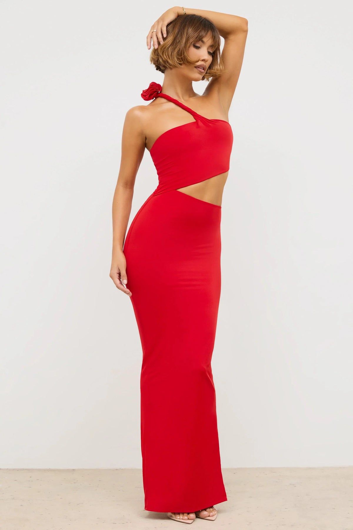 Jersey Asymmetric Cut Out Maxi Dress  in Scarlet Red
