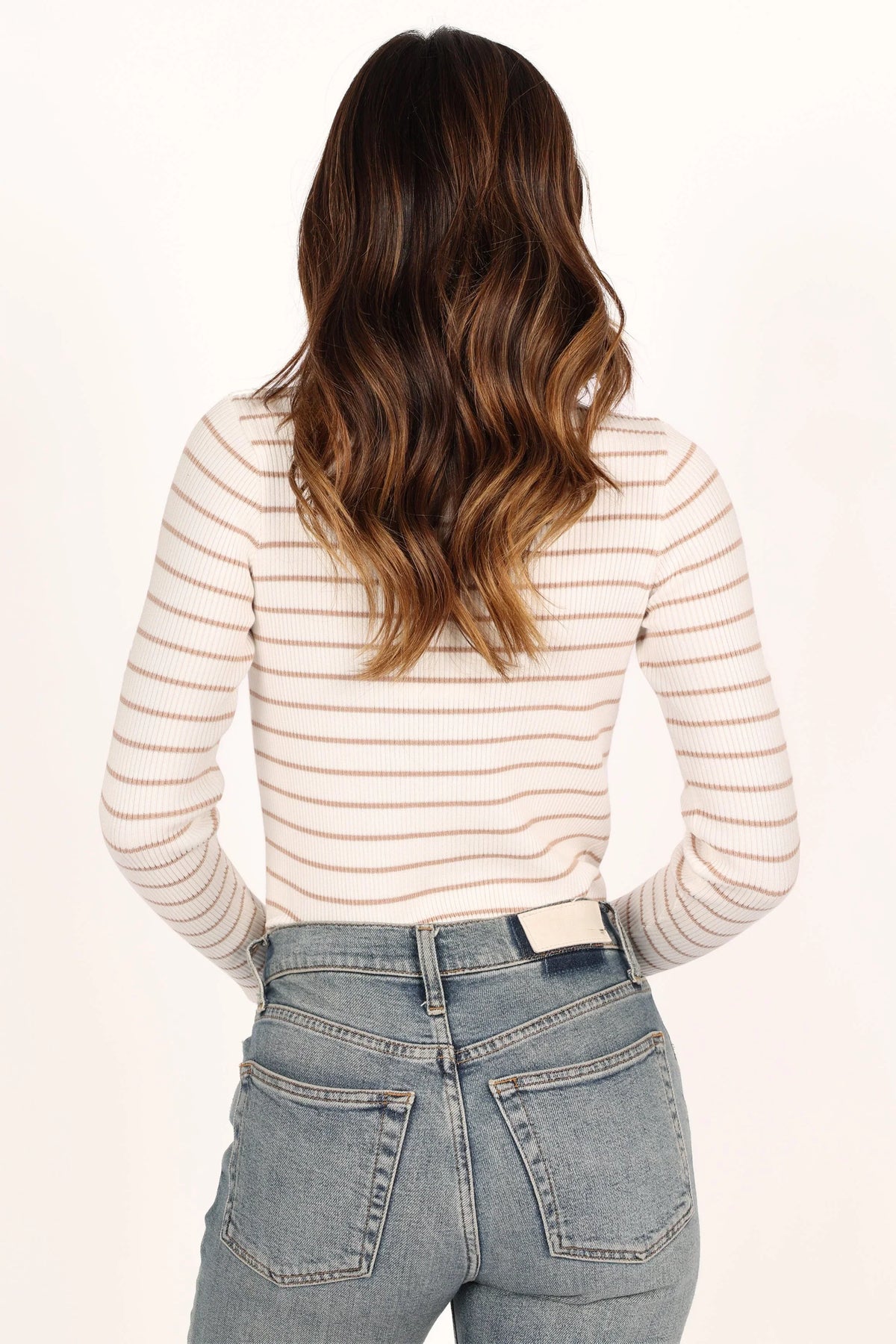 Stacie Ribbed Knit Top - Beige Stripe