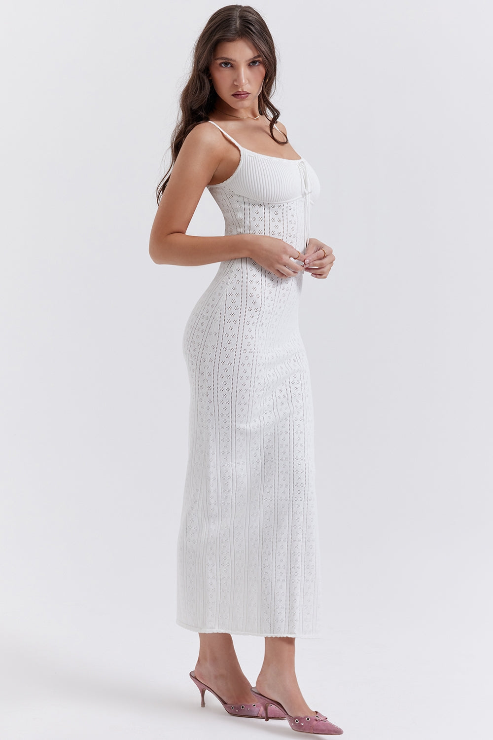 white knit maxi dress
