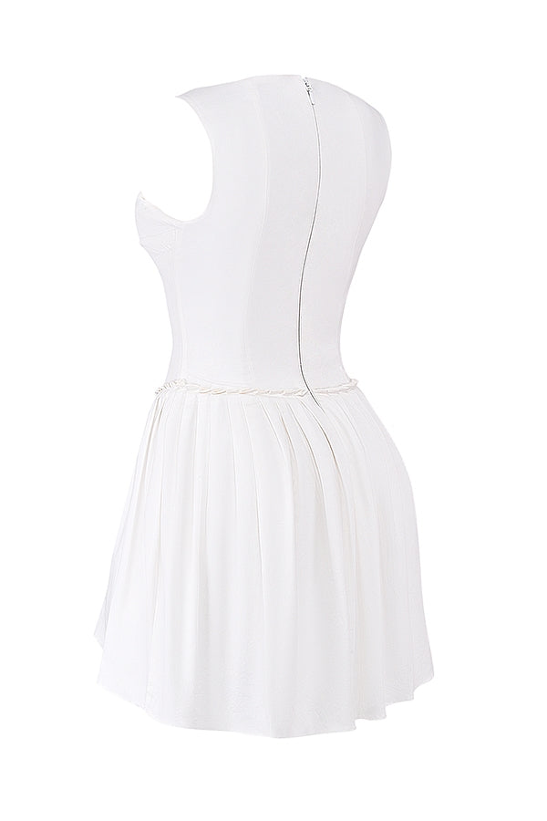 white pleated mini dress