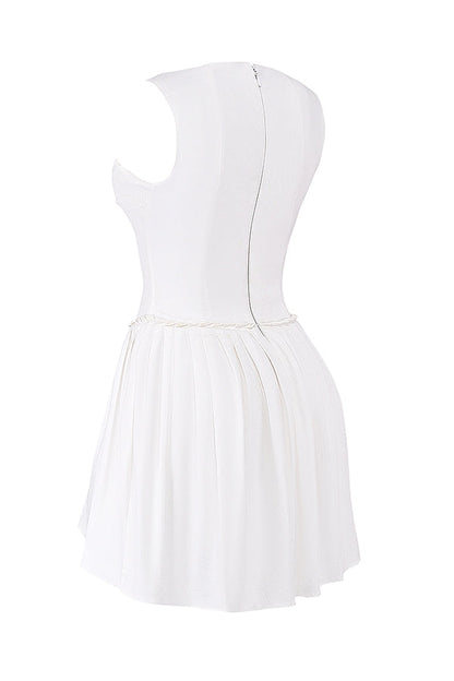 white pleated mini dress
