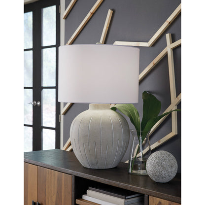 A room setting featuring Medium Lamps (20"-29") Gray Calbert Table Lamp