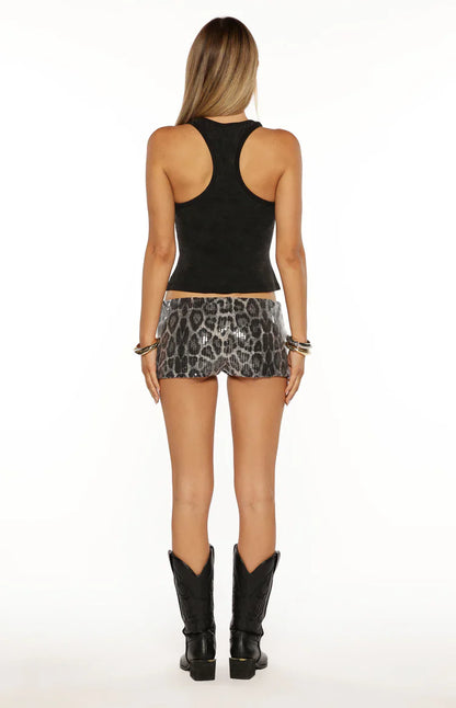 Calithea Silver Leopard Sequin Micro Shorts