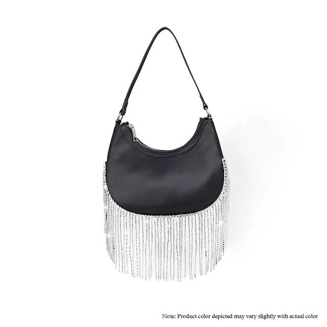 Cascade Elegance Fringed Handbag (Black)