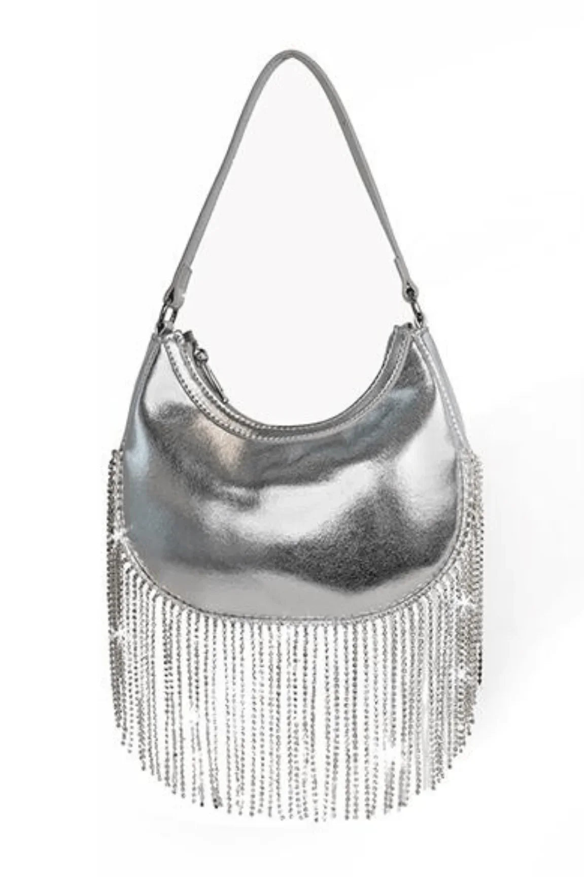 Cascade Elegance Fringed Handbag (Silver)