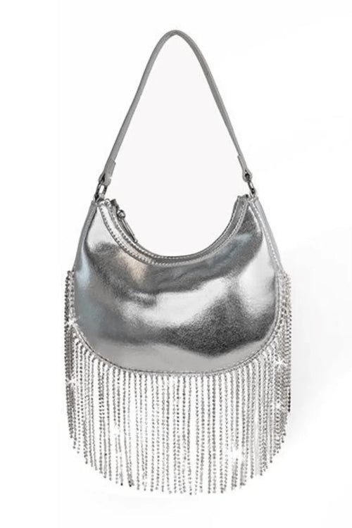 Cascade Elegance Fringed Handbag (Silver)