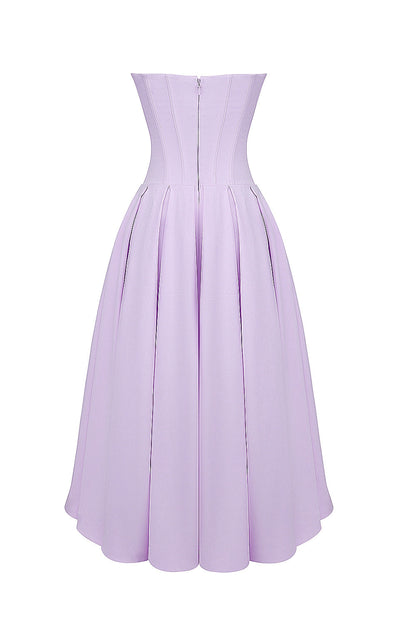 orchid twill strapless tulle midi dress