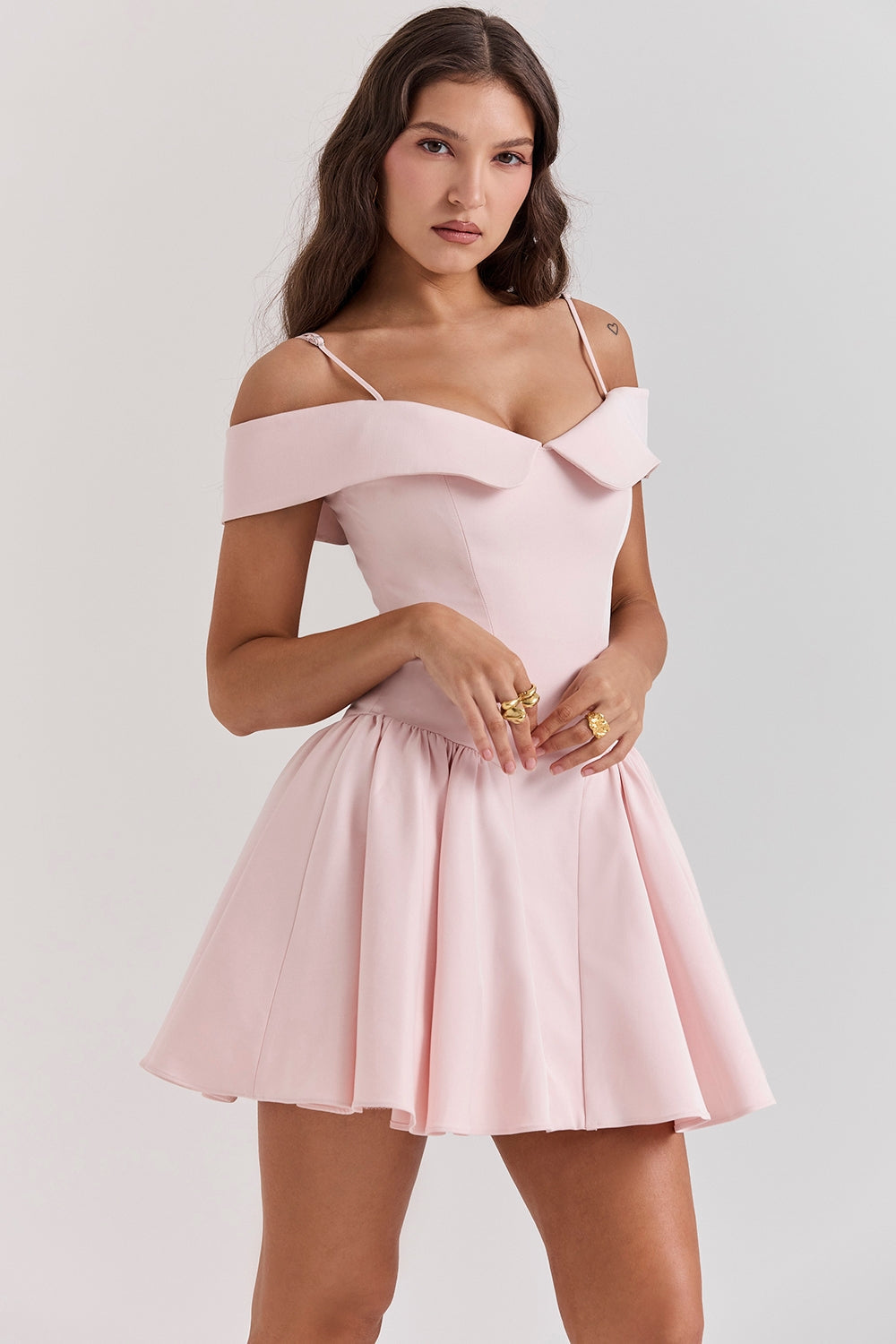 ballerina pink off shoulder mini dress