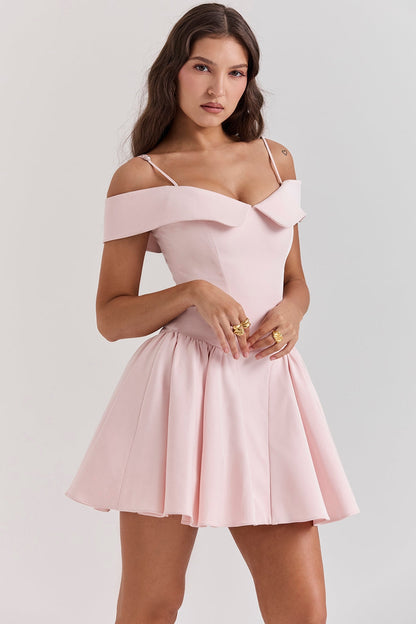 ballerina pink off shoulder mini dress