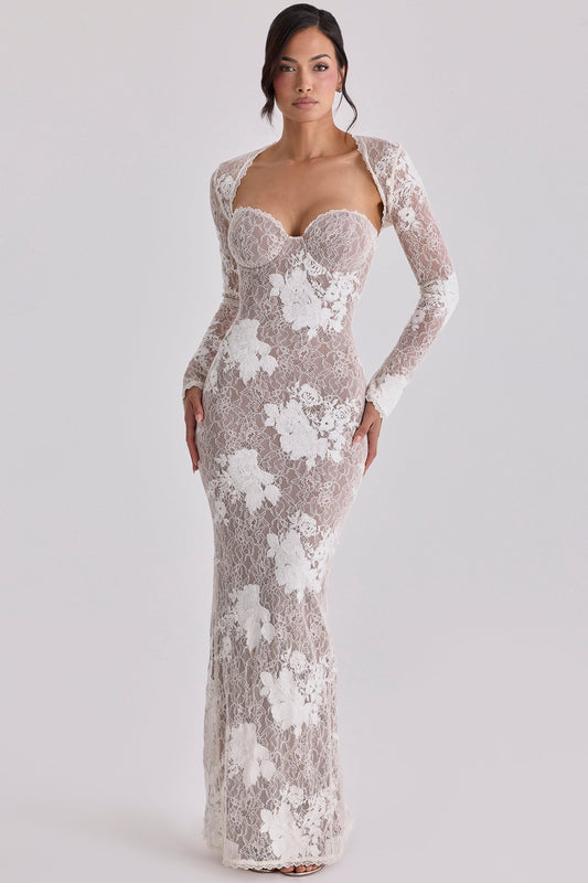 ivory embroidered lace maxi dress - limited edition