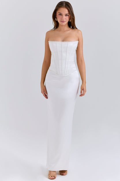 ivory satin corset maxi dress