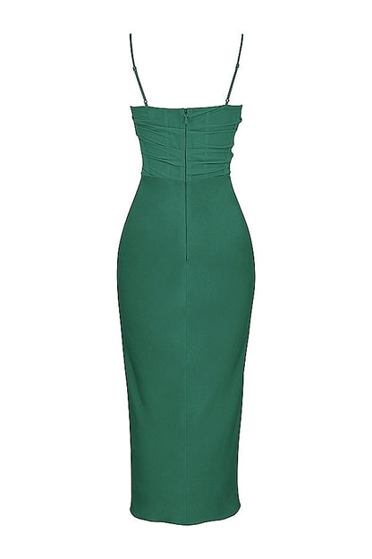 forest draped corset midi dress
