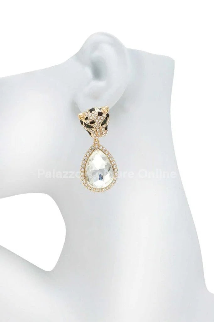 Cheetah with Teardrop Crystal Dangle Earring