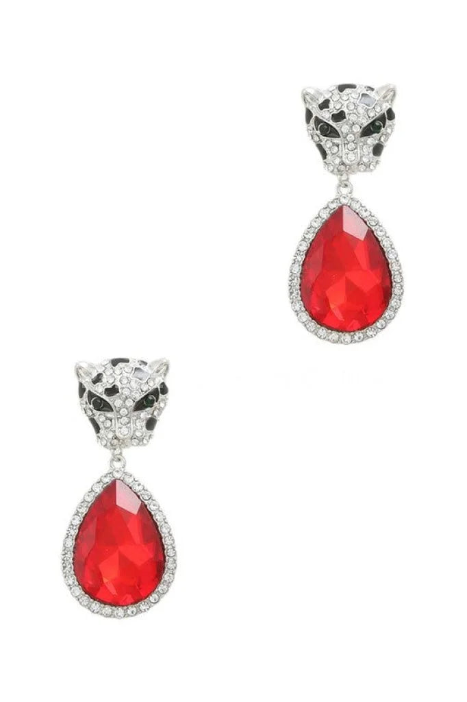 Cheetah with Teardrop Crystal Dangle Earring