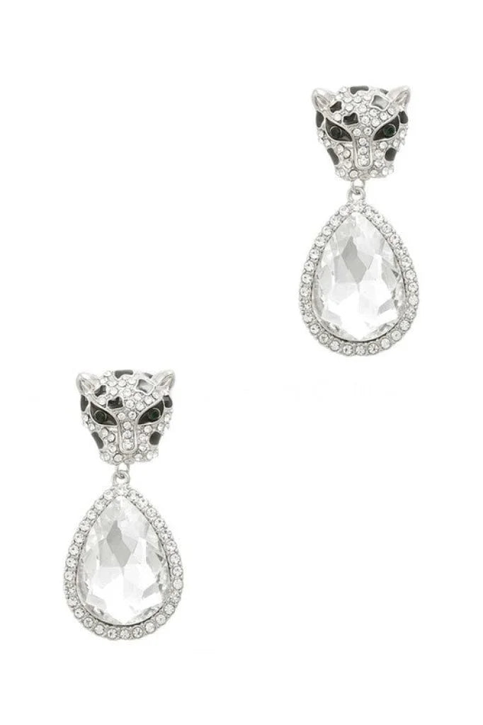 Cheetah with Teardrop Crystal Dangle Earring