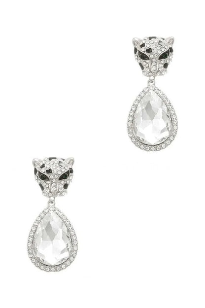 Cheetah with Teardrop Crystal Dangle Earring