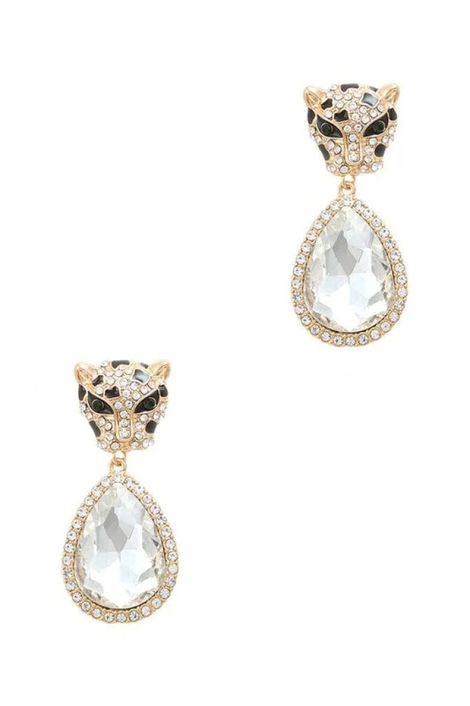 Cheetah with Teardrop Crystal Dangle Earring