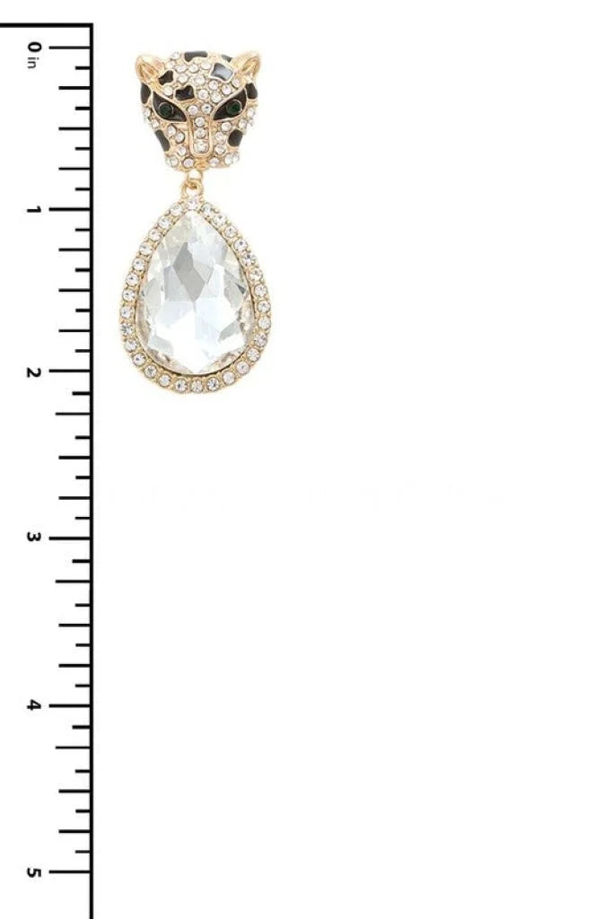 Cheetah with Teardrop Crystal Dangle Earring
