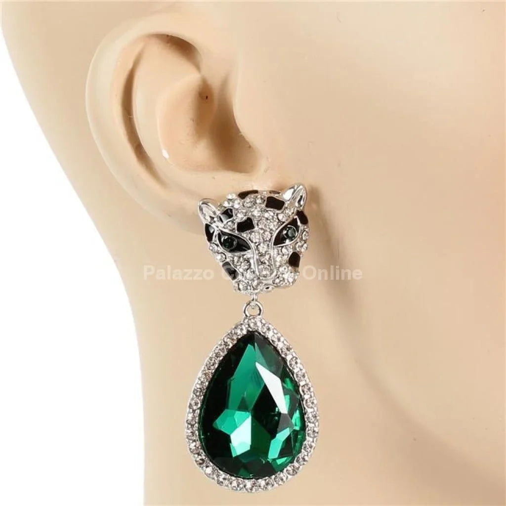 Cheetah with Teardrop Crystal Dangle Earring