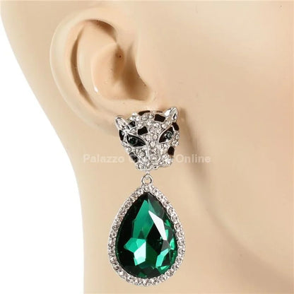 Cheetah with Teardrop Crystal Dangle Earring